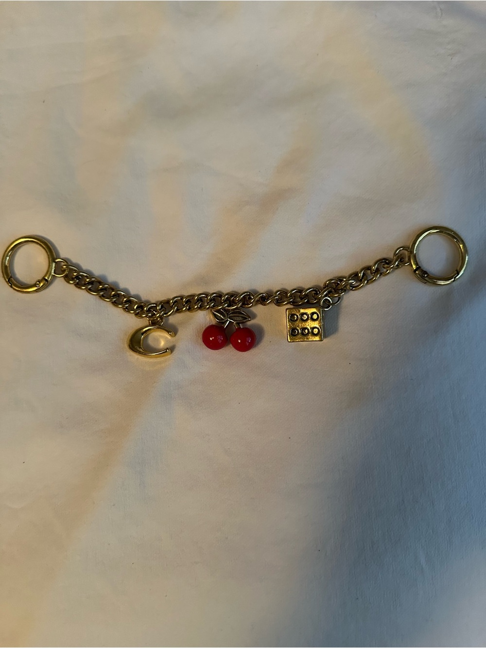 Gold Charm bag charm with Red Cherry and Square Charms